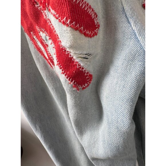 Vintage Oxmoor Light Wash Denim Pants Womens Size 9 Embroidered Hand Patch Wide - Picture 4 of 16